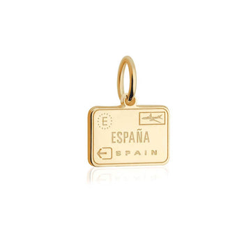 Spain Passport Stamp Charm Solid Gold Mini