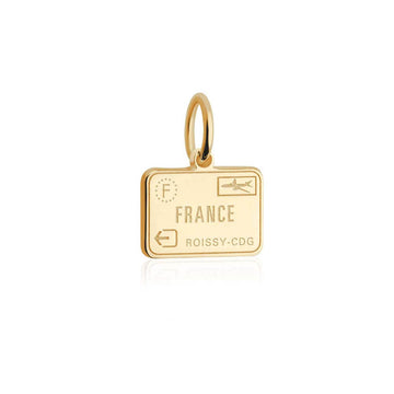 France Passport Stamp Charm Solid Gold Mini