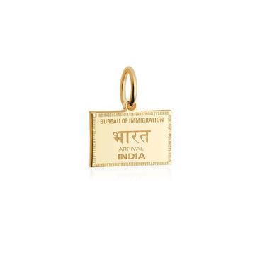 India Passport Stamp Charm Solid Gold Mini