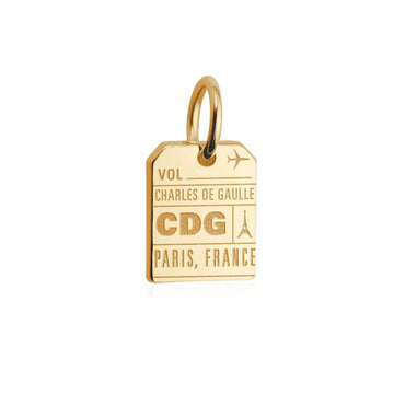 Paris France CDG Luggage Tag Charm Solid Gold Mini
