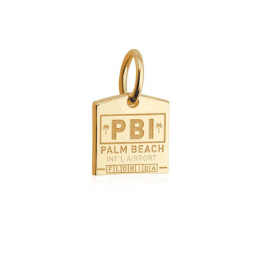 Palm Beach Florida USA PBI Luggage Tag Charm Solid Gold Mini