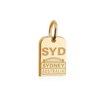 Mini Solid Gold Sydney Charm, SYD Luggage Tag