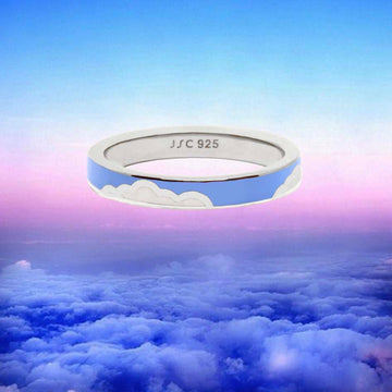 Cloud Ring, Blue Enamel, Silver