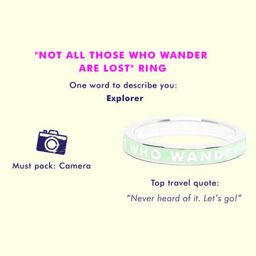 Not All Those Who Wander Are Lost Ring, Mint Enamel, Silver