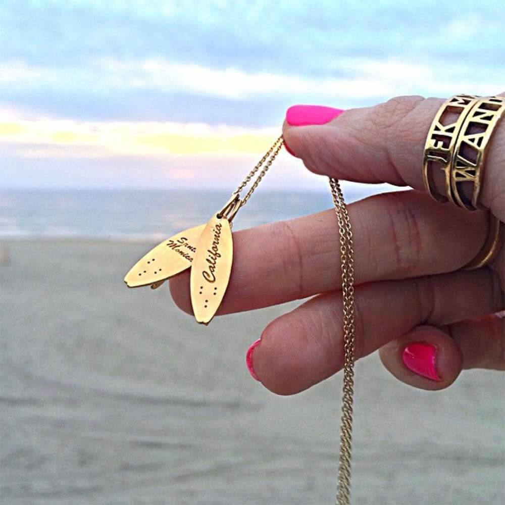 Solid Gold Surfboard Charm, California - JET SET CANDY (6963972341944)