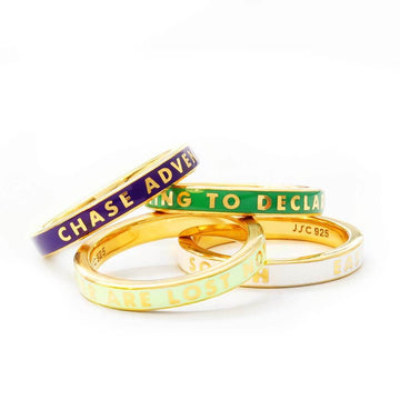 Not All Those Who Wander Are Lost Ring, Mint Enamel, Gold