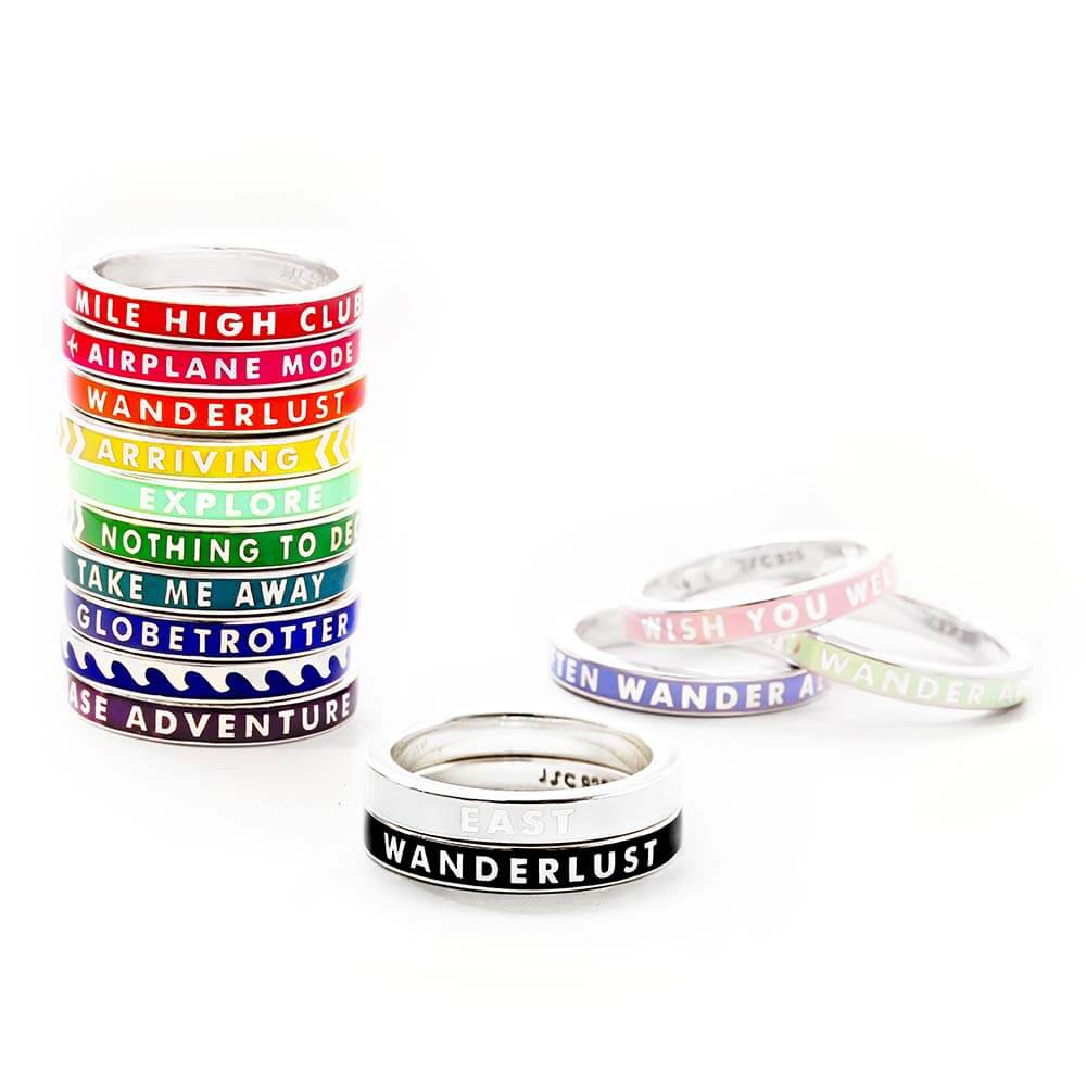 Blue Enamel Silver Travel Ring 