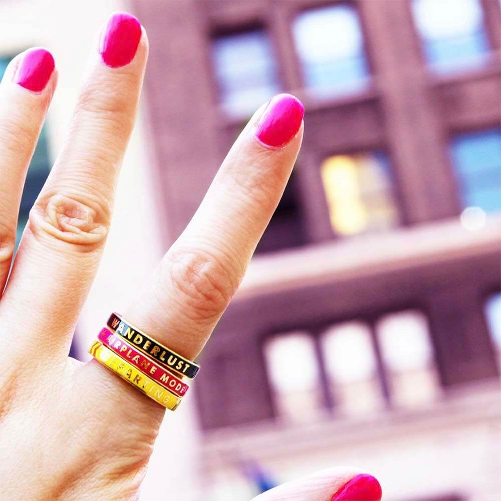 Gold Wanderlust Ring with White Enamel - JET SET CANDY (1720211406906)