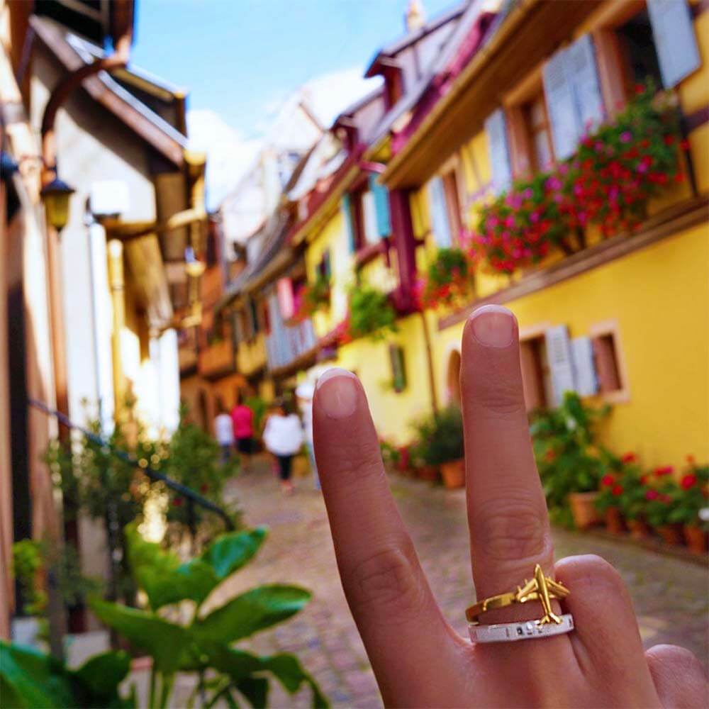 White Enamel Gold Travel Ring, North South East West - JET SET CANDY (2276744396858)