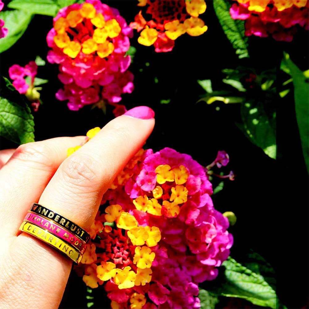 Gold Wanderlust Ring, Black Enamel - JET SET CANDY (4640390676568)