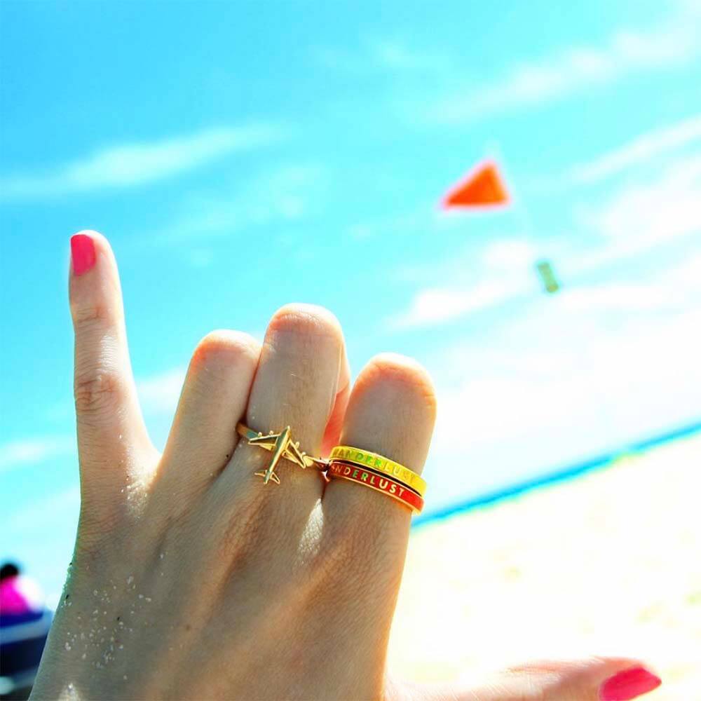 Gold Wanderlust Ring with White Enamel - JET SET CANDY (1720211406906)