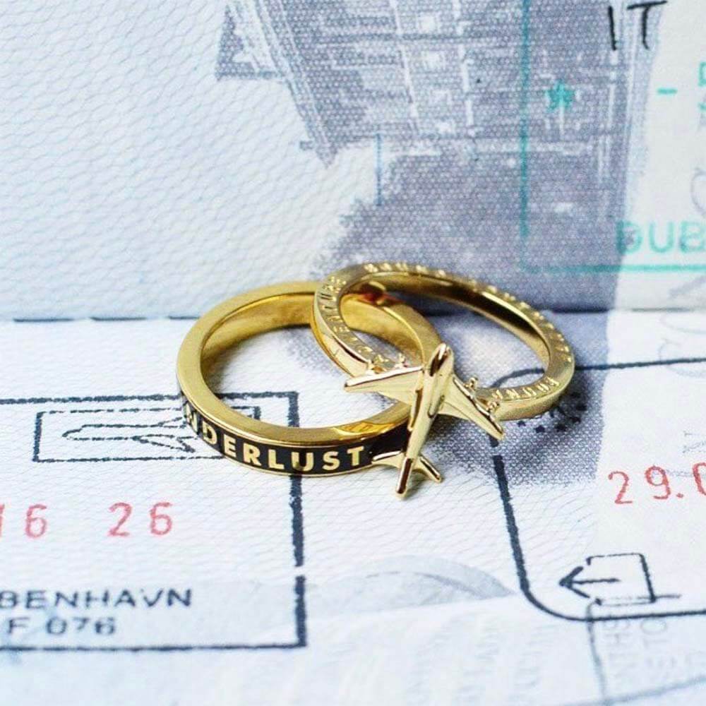 Gold Wanderlust Ring, Black Enamel - JET SET CANDY (4640390676568)