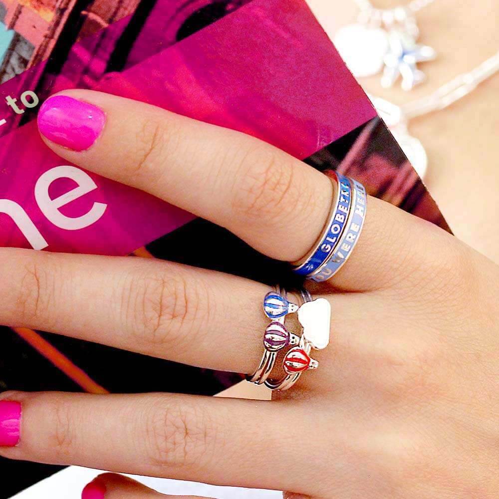 Blue Enamel Silver Travel Ring 