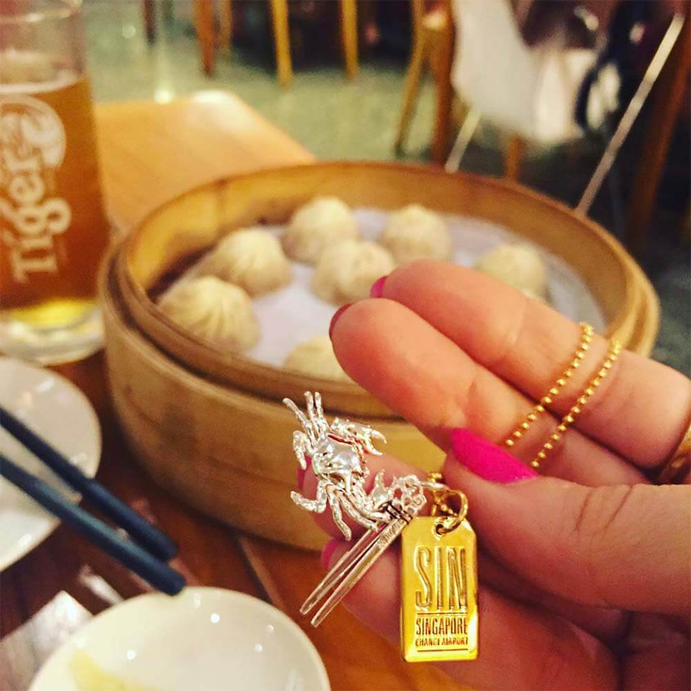 Silver Singapore Chilli Crab and Chopsticks Charm - JET SET CANDY (1720168251450)