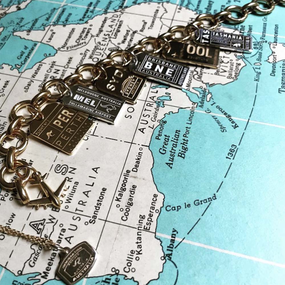 Solid Gold Mini Charm, Passport Stamp: Australia - JET SET CANDY (1720176312378)