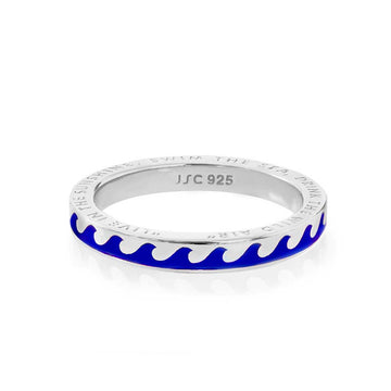 Navy Blue Enamel Wave Ring in Silver