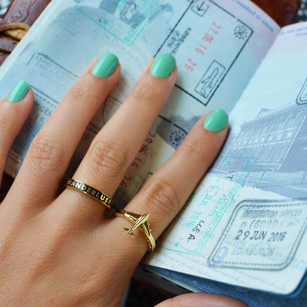 Gold Wanderlust Ring, Black Enamel - JET SET CANDY (4640390676568)