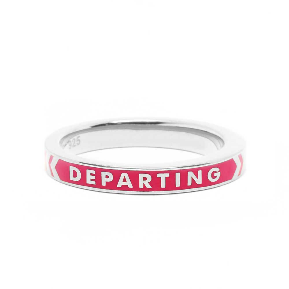 Pink Enamel Ring in Silver, Arriving Departing - JET SET CANDY  (2276734631994)