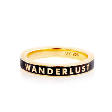 Gold Wanderlust Ring, Black Enamel