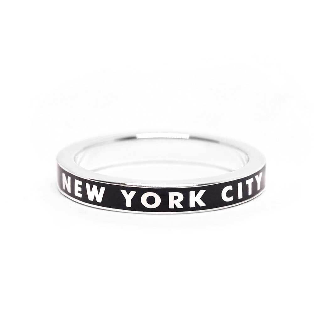 Black Enamel New York City Silver Ring - JET SET CANDY  (1925237801018)