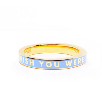 Wish You Were Here Ring, Blue Enamel, Gold