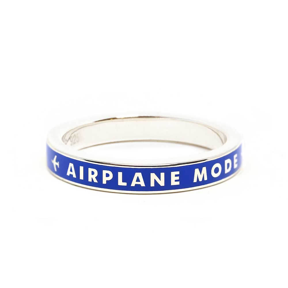 Blue Enamel Ring in Silver, Airplane Mode - JET SET CANDY  (1720210128954)