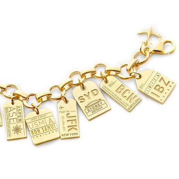 Bracelet Bundle: 12 Solid Gold Luggage Tag Charms