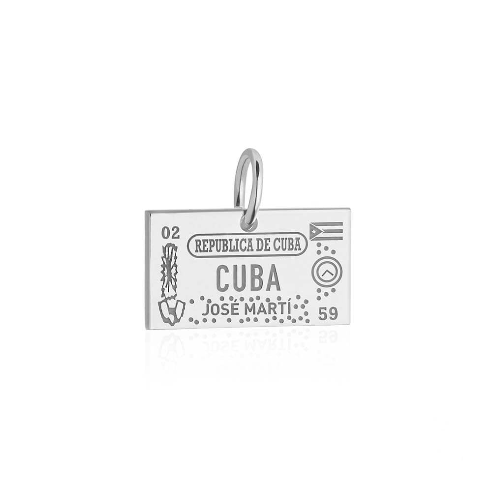 Sterling Silver Travel Charm, Cuba Passport Stamp - JET SET CANDY  (1720208752698)