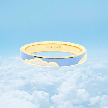 Cloud Ring, Blue Enamel, Gold