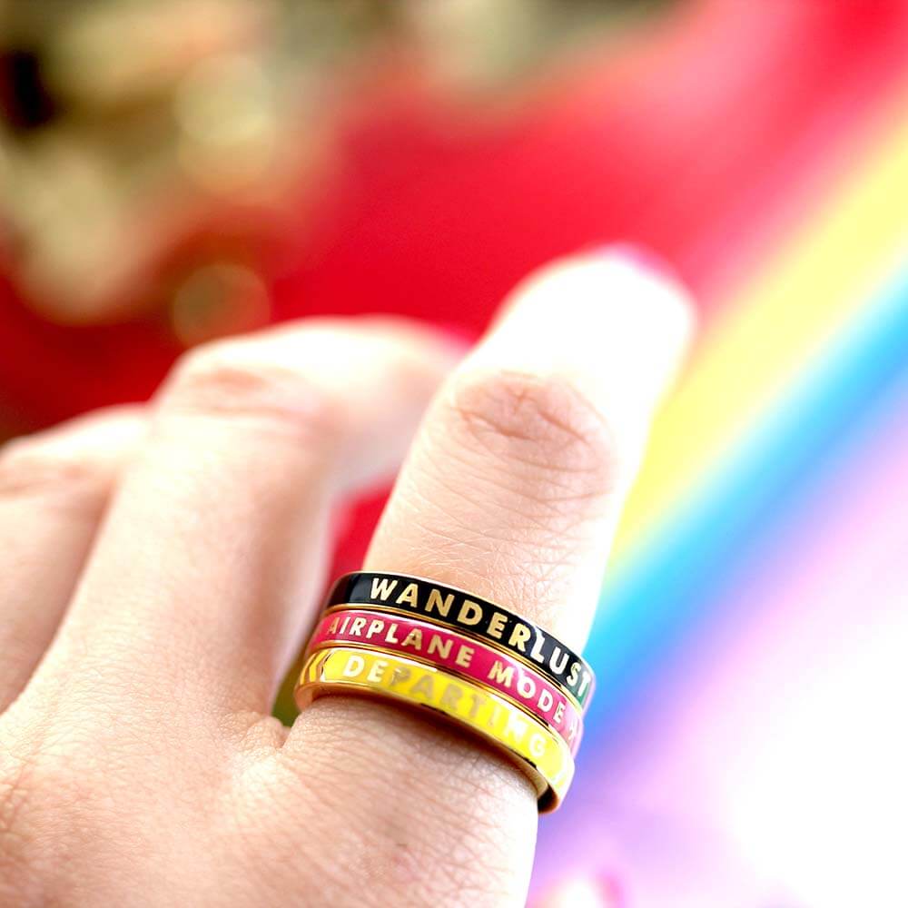 Gold Wanderlust Ring, Black Enamel - JET SET CANDY (4640390676568)