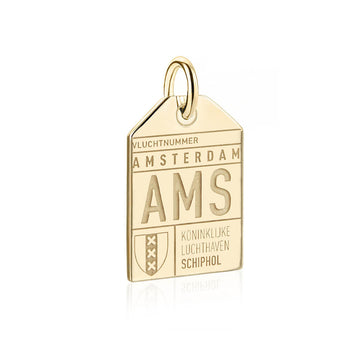 Amsterdam Netherlands  AMS Luggage Tag Charm Solid Gold