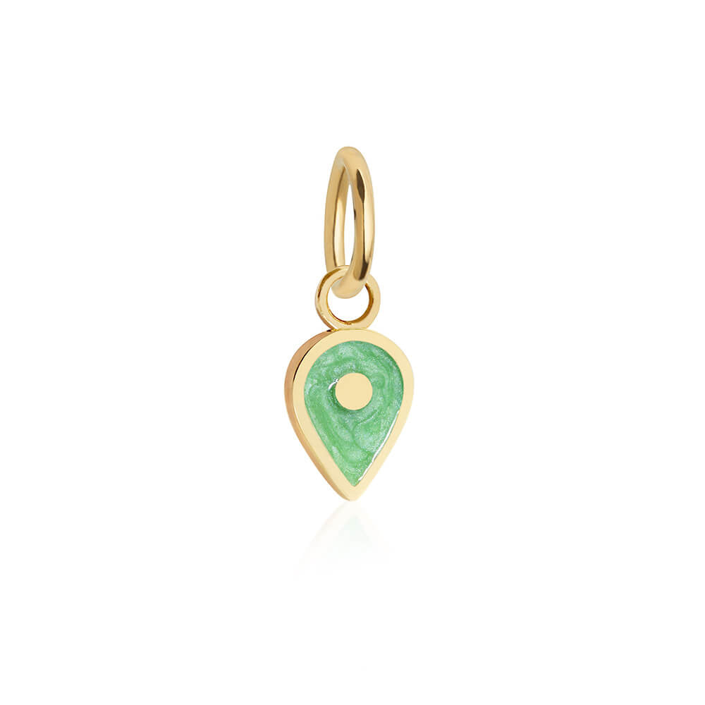 Solid Gold August Map Pin Charm with Peridot Enamel - JET SET CANDY (7532597936376)