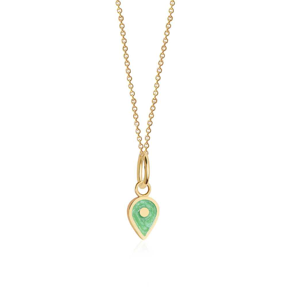 Solid Gold August Map Pin Charm with Peridot Enamel - JET SET CANDY (7532597936376)