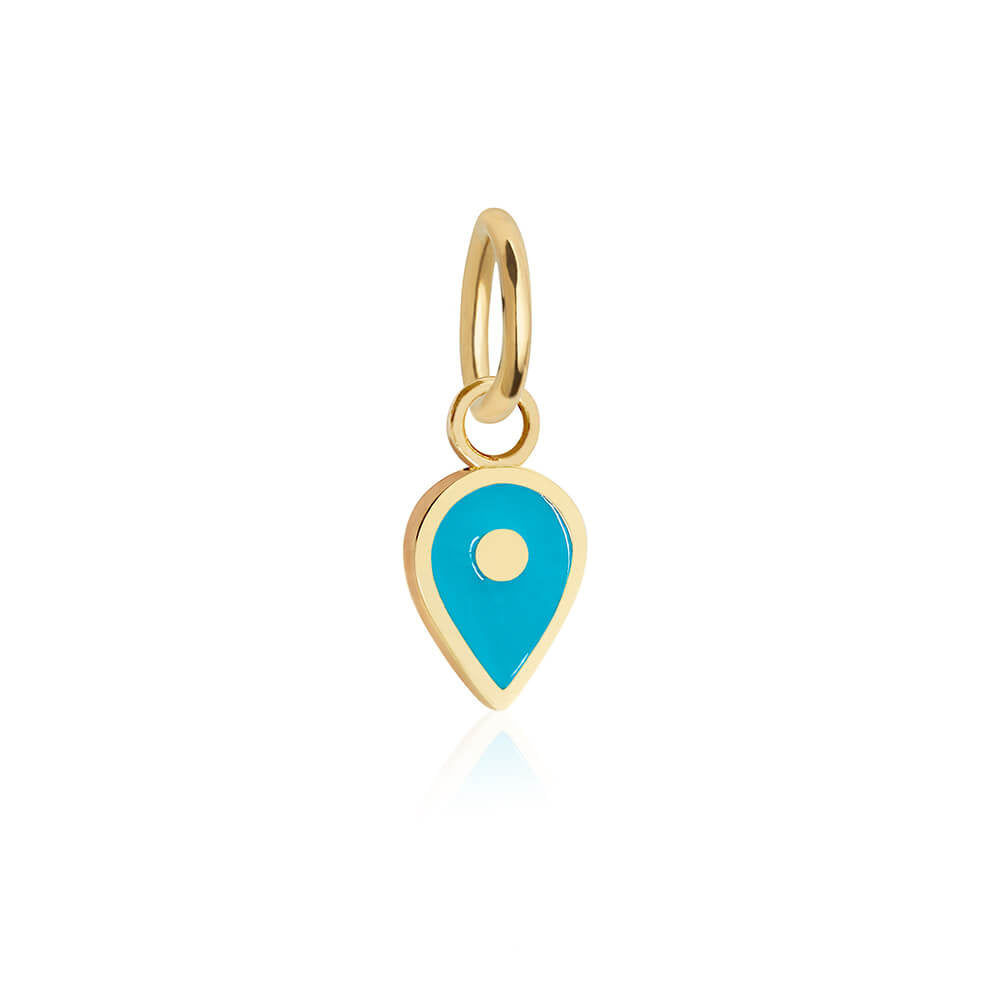 Solid Gold December Map Pin Charm with Turquoise Enamel - JET SET CANDY (7532598001912)