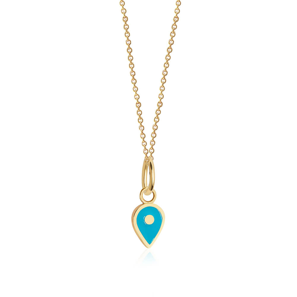 Solid Gold December Map Pin Charm with Turquoise Enamel - JET SET CANDY (7532598001912)