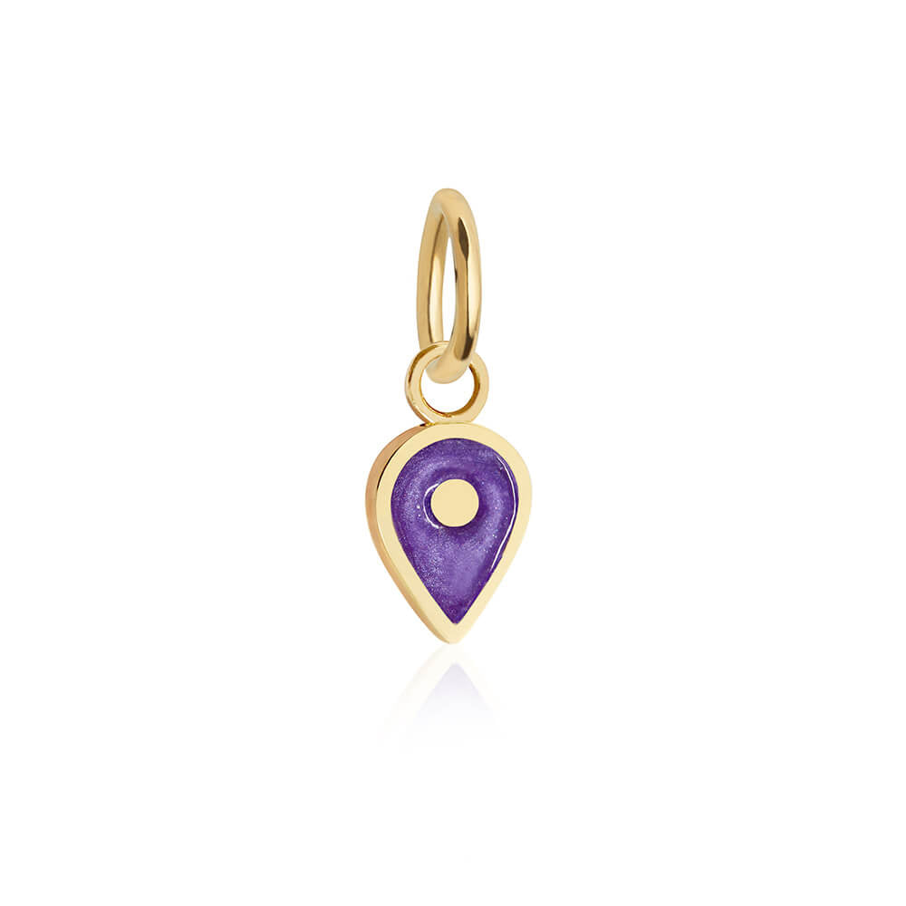 Solid Gold February Map Pin Charm with Amethyst Enamel - JET SET CANDY (7532598034680)