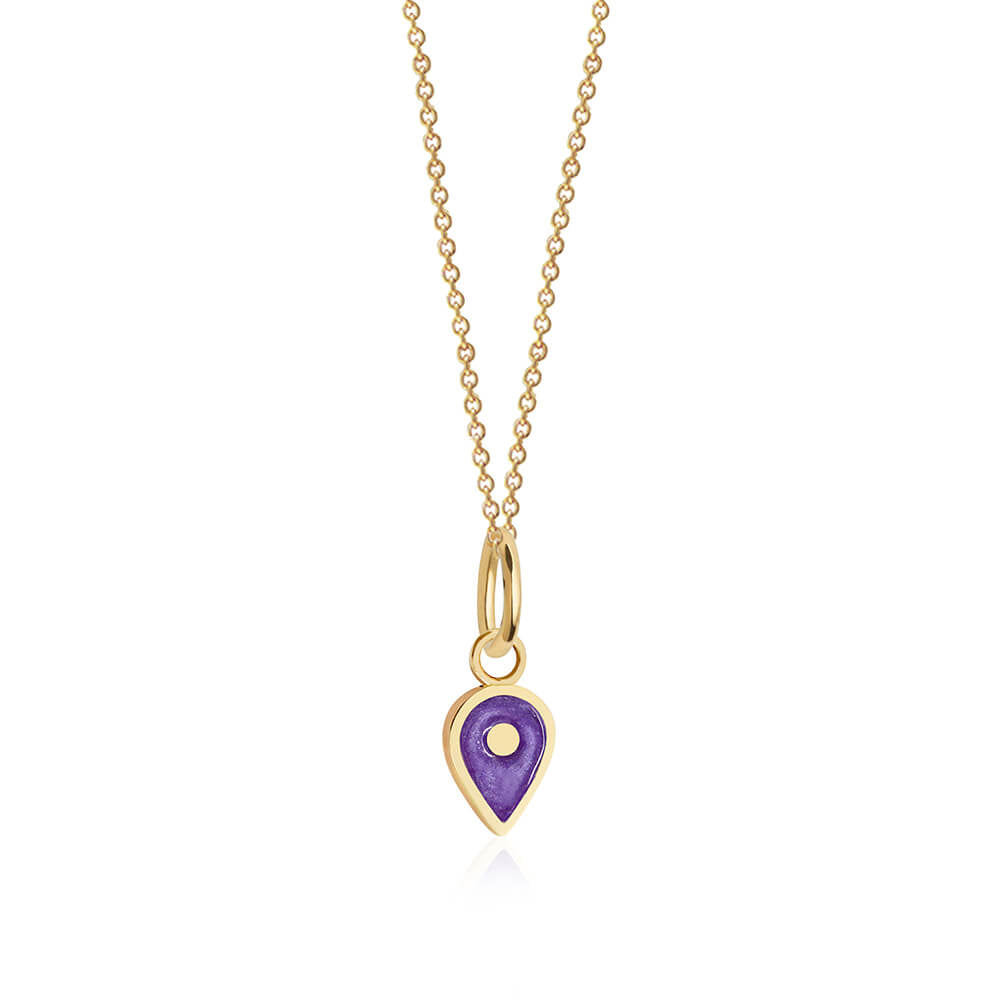 Solid Gold February Map Pin Charm with Amethyst Enamel - JET SET CANDY (7532598034680)