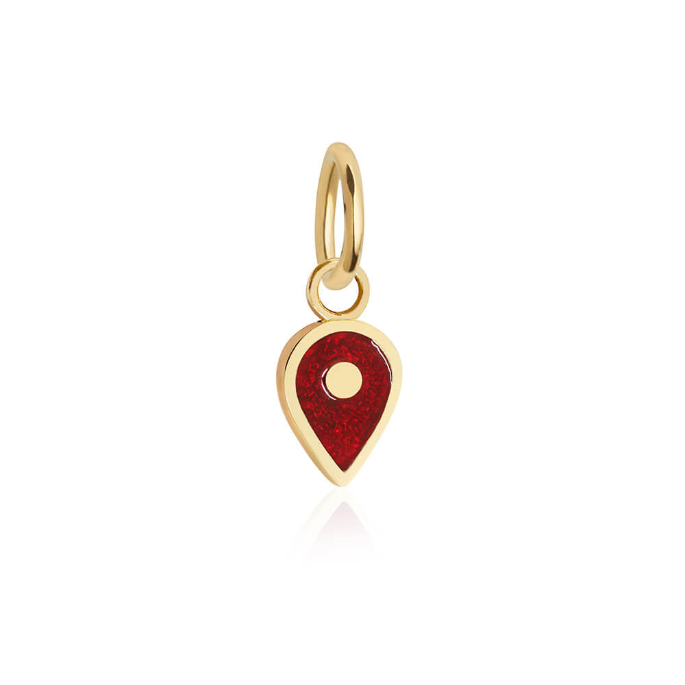 Solid Gold January Map Pin Charm with Garnet Enamel - JET SET CANDY (7532598067448)