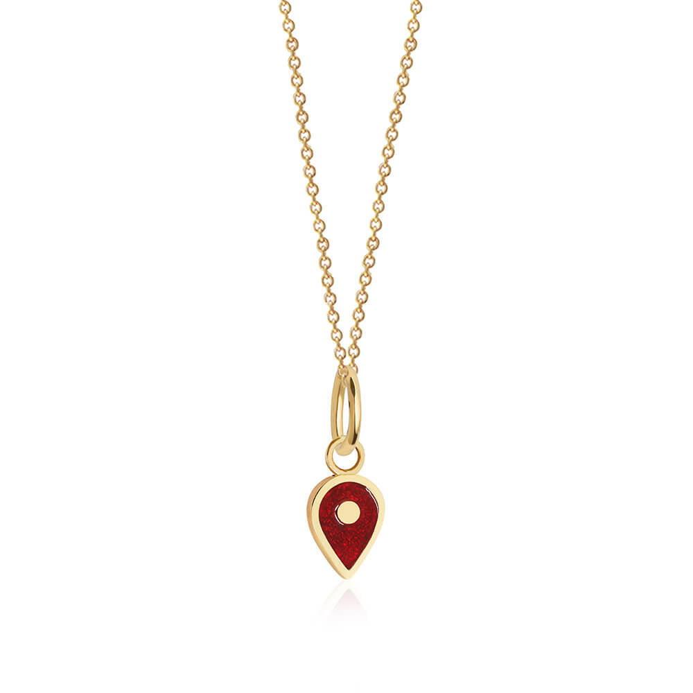 Solid Gold January Map Pin Charm with Garnet Enamel - JET SET CANDY (7532598067448)