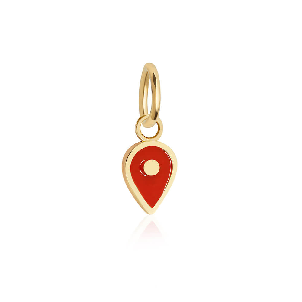 Solid Gold July Map Pin Charm with Ruby Enamel - JET SET CANDY (7532598100216)