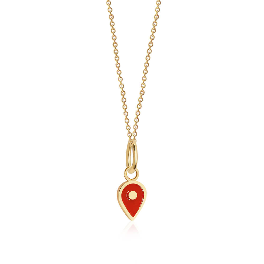 Solid Gold July Map Pin Charm with Ruby Enamel - JET SET CANDY (7532598100216)
