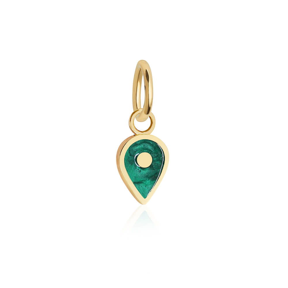 Solid Gold May Map Pin Charm with Emerald Enamel - JET SET CANDY (7532598198520)