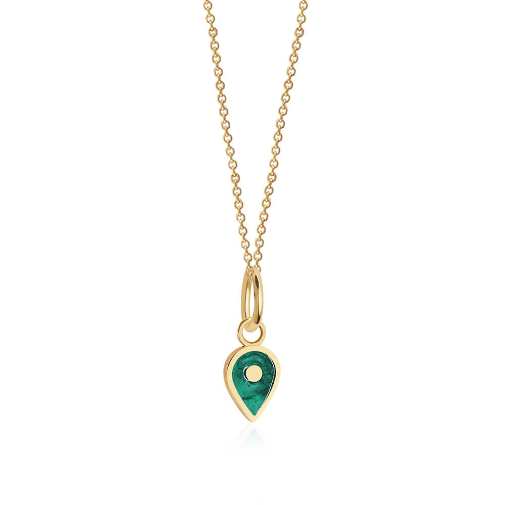 Solid Gold May Map Pin Charm with Emerald Enamel - JET SET CANDY (7532598198520)