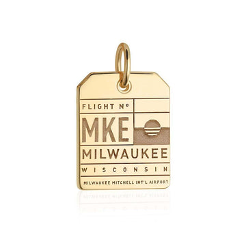 Milwaukee Wisconsin USA MKE Luggage Tag Charm Solid Gold