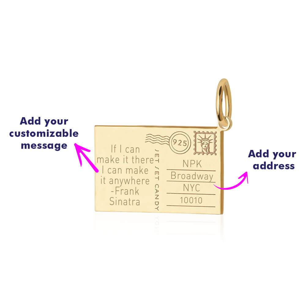 Gold New York City Customizable Postcard Charm - JET SET CANDY (7858138874104)
