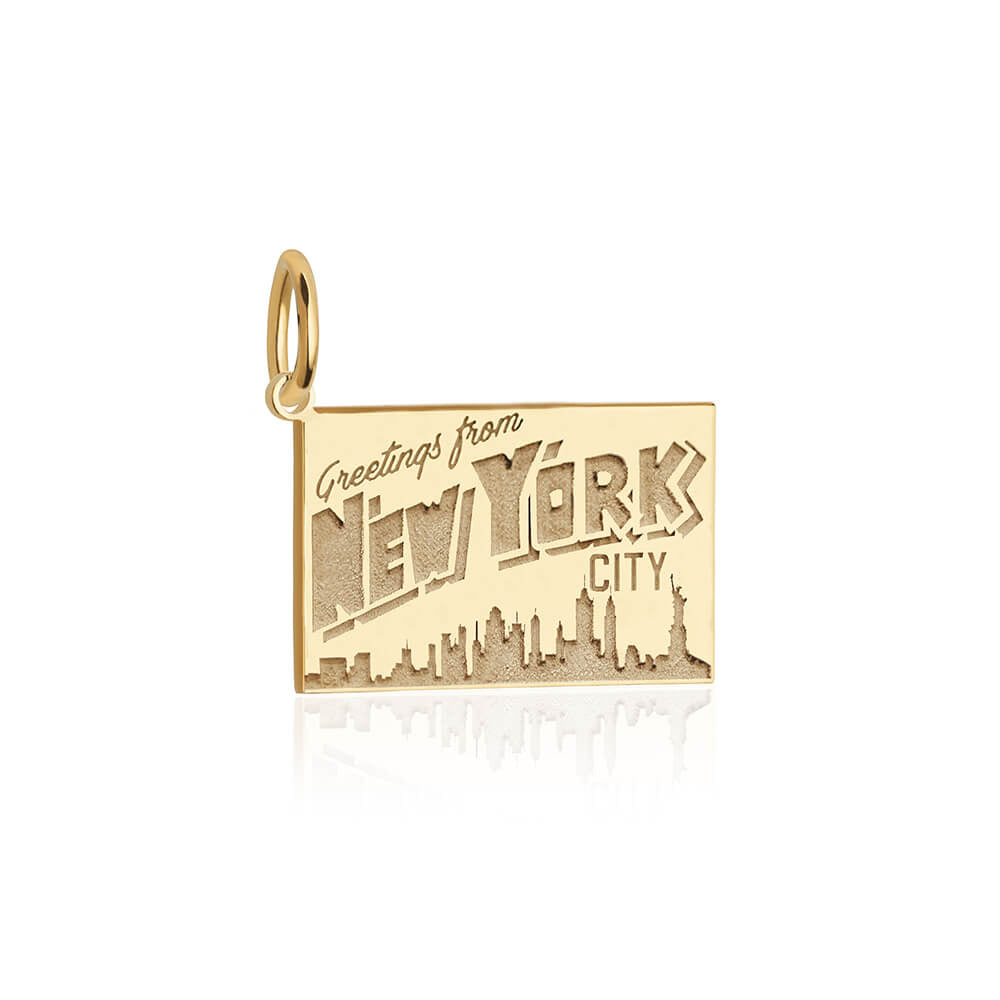 Gold New York City Customizable Postcard Charm - JET SET CANDY (7858138874104)