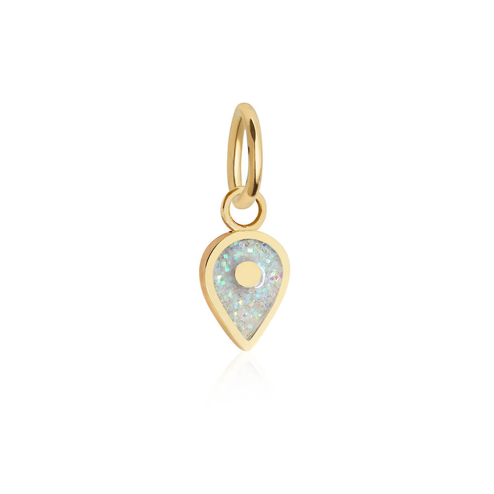 Solid Gold October Map Pin Charm with Opal Enamel - JET SET CANDY (7532598264056)