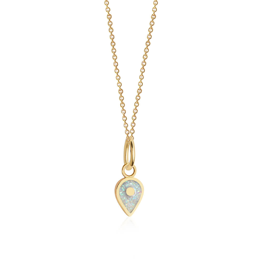 Solid Gold October Map Pin Charm with Opal Enamel - JET SET CANDY (7532598264056)