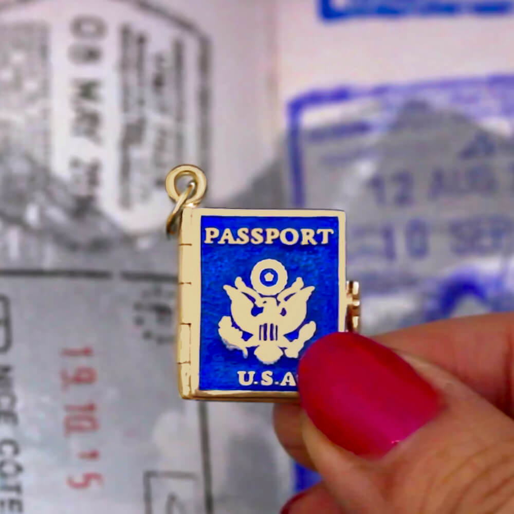 Bespoke Solid Gold Passport Book Charm, Enamel - JET SET CANDY (7535262433528)