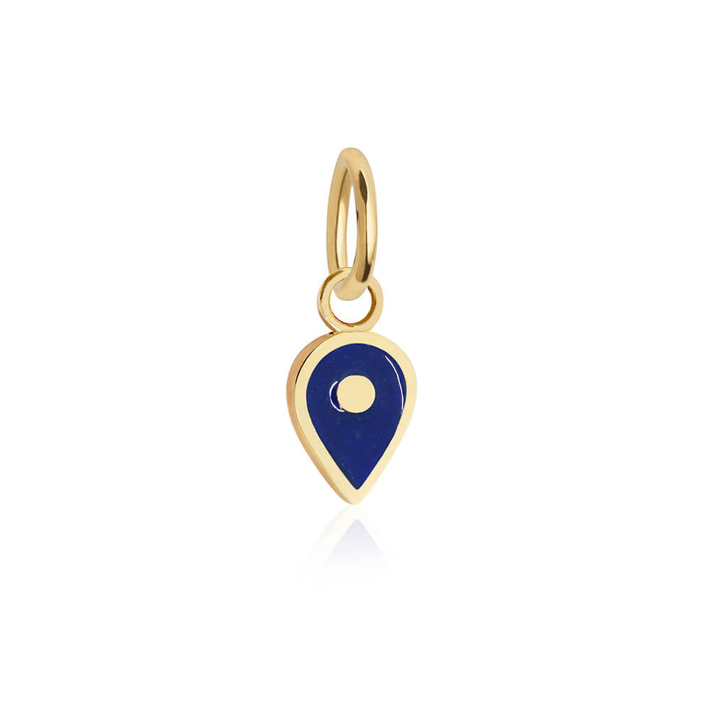 Solid Gold September Map Pin Charm with Sapphire Enamel - JET SET CANDY (7532598296824)